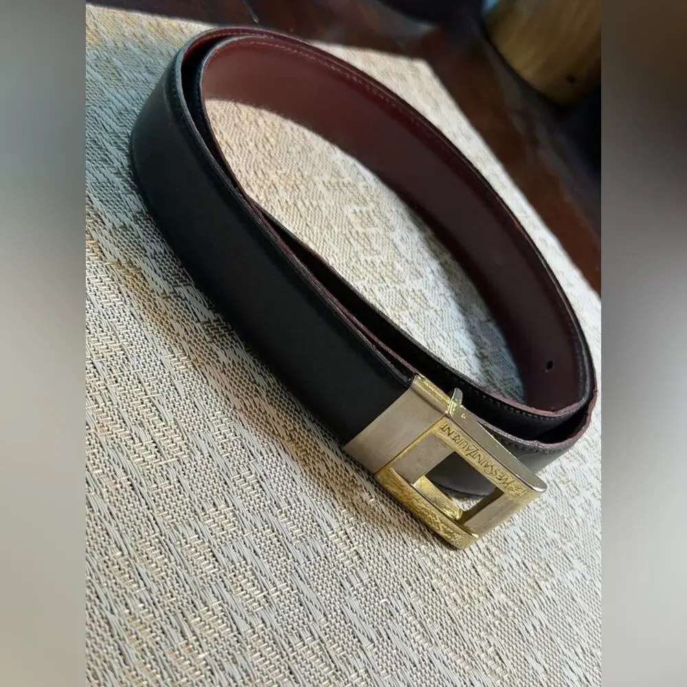 Yves Saint Laurent Black & Brown reversible Leather with brass buckle sz 36